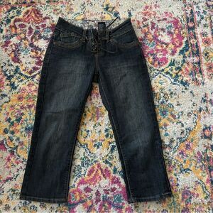 y2k grunge dark wash low rise cropped capris jeans lace up denim